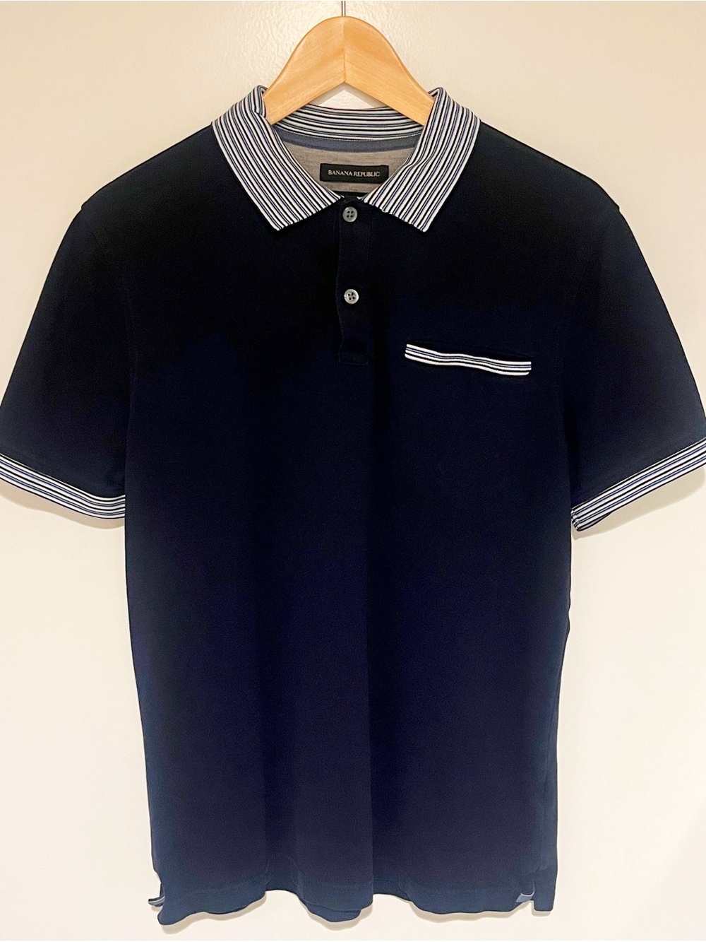 Banana Republic Navy Polo with Striped Contrast Collar